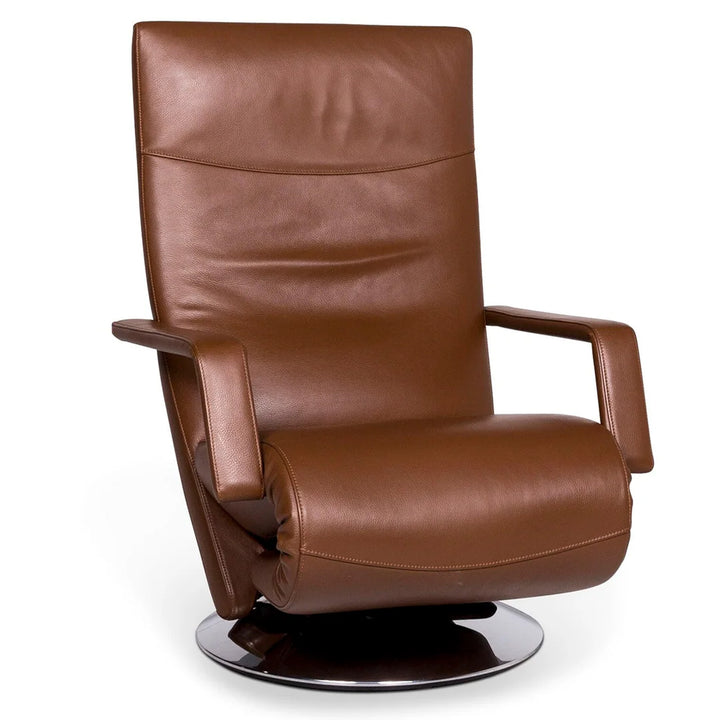 FSM Evolo Leather Armchair Brown Chrome Electric Recliner
