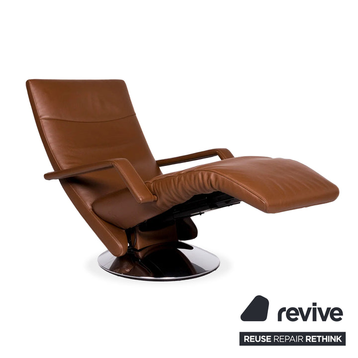 FSM Evolo Leather Armchair Brown Chrome Electric Recliner