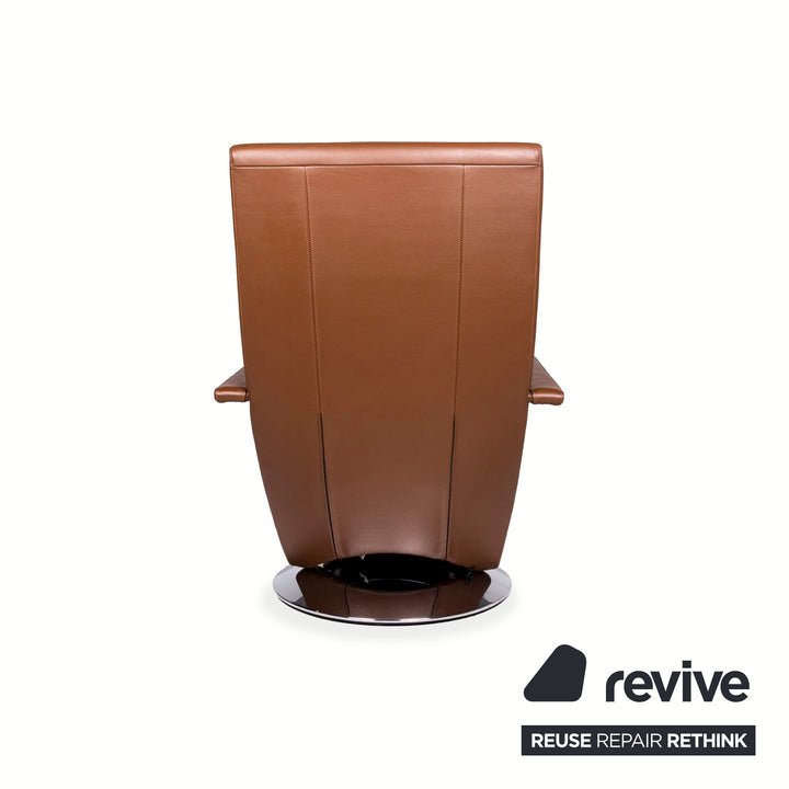 FSM Evolo Leather Armchair Brown Chrome Electric Recliner