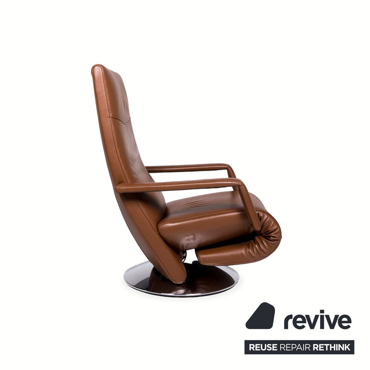 FSM Evolo Leather Armchair Brown Chrome Electric Recliner