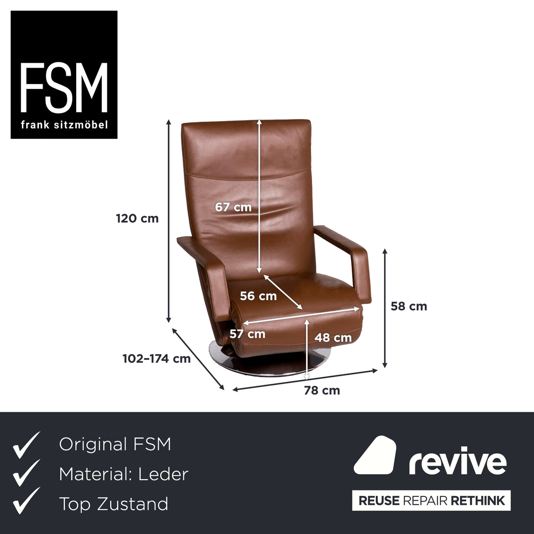 FSM Evolo Leather Armchair Brown Chrome Electric Recliner