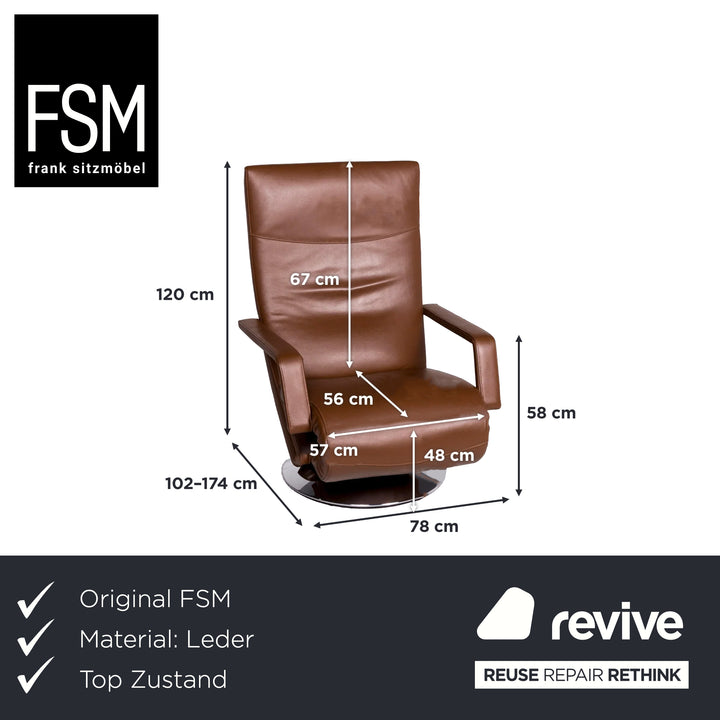 FSM Evolo Leather Armchair Brown Chrome Electric Recliner