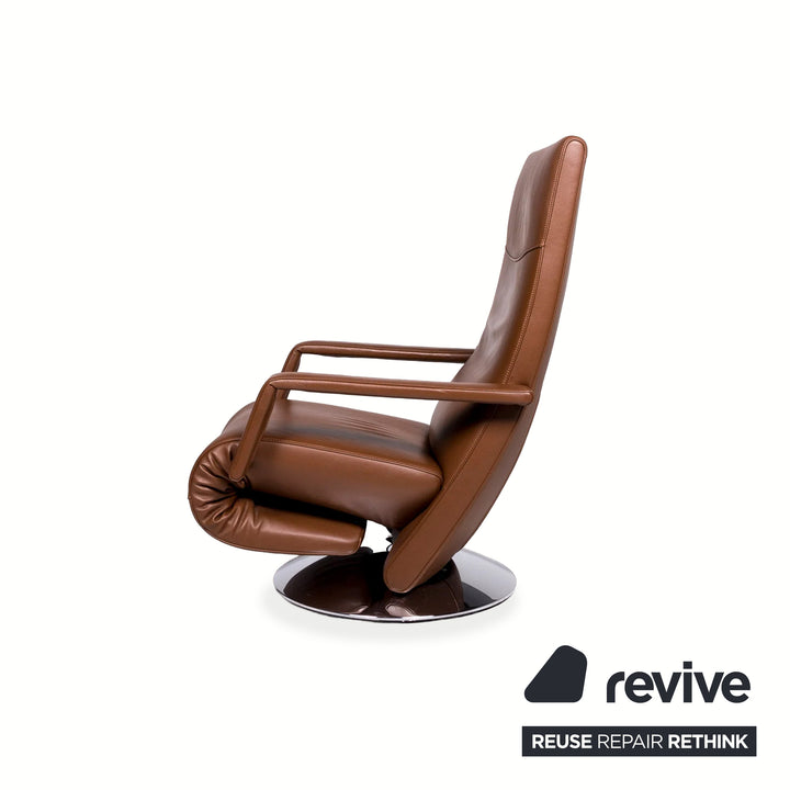 FSM Evolo Leather Armchair Brown Chrome Electric Recliner