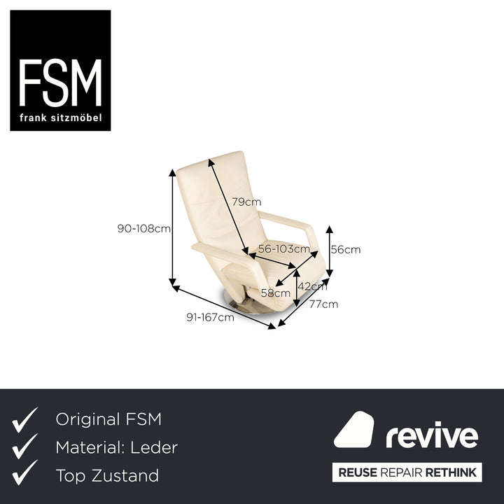 FSM Evolo leather armchair cream electric function relaxation function