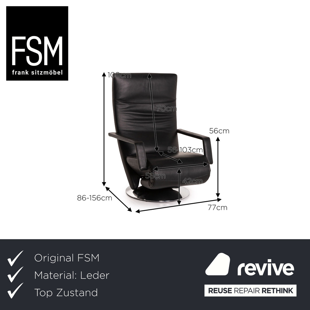 Fauteuil en cuir FSM Evolo noir fonction électrique fonction de relaxation fauteuil de relaxation rotatif