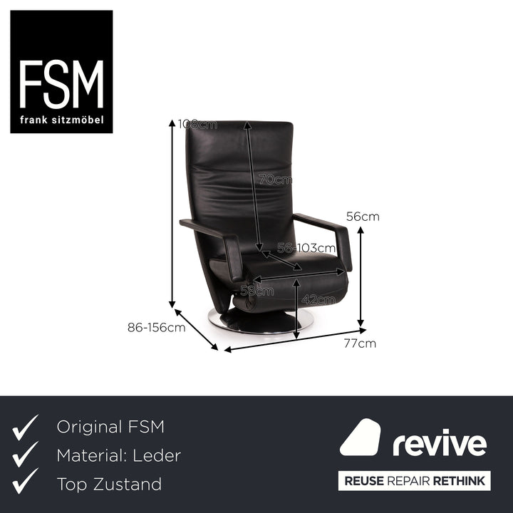 Fauteuil en cuir FSM Evolo noir fonction électrique fonction de relaxation fauteuil de relaxation rotatif