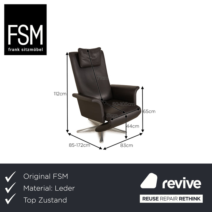 FSM Filou Leder Sessel Dunkelgrau manuelle Funktion Relaxfunktion