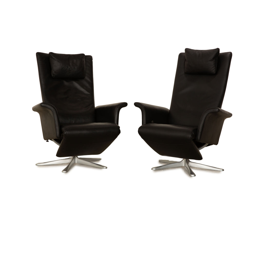 Ensemble de fauteuils en cuir FSM Filou noir, chaise de relaxation à fonction manuelle