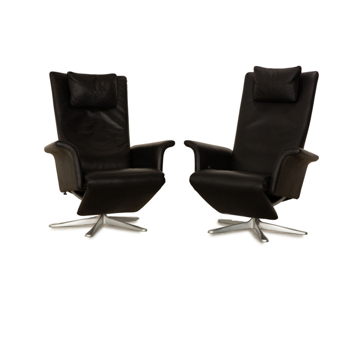Ensemble de fauteuils en cuir FSM Filou noir, chaise de relaxation à fonction manuelle