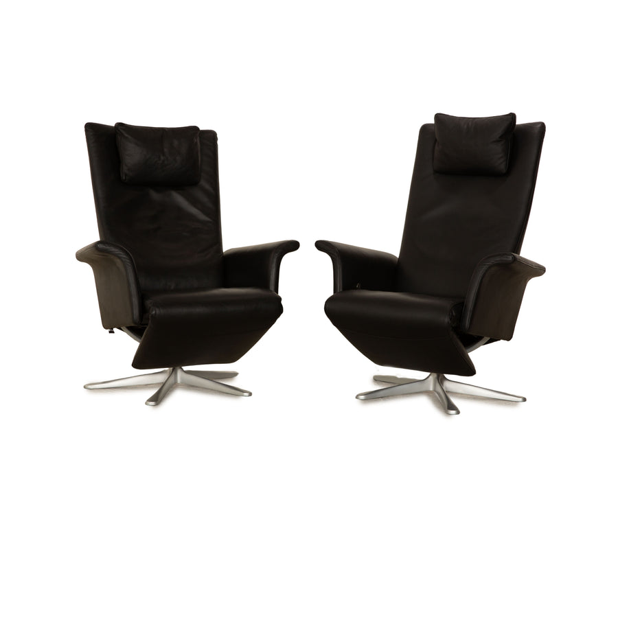 Ensemble de fauteuils en cuir FSM Filou noir, chaise de relaxation à fonction manuelle