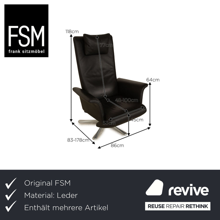 FSM Filou leather armchair set black manual function relaxation chair