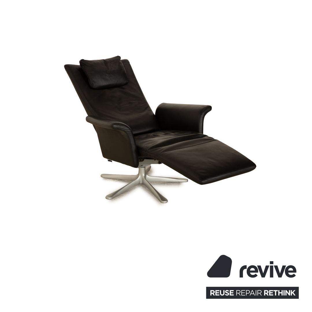 Ensemble de fauteuils en cuir FSM Filou noir, chaise de relaxation à fonction manuelle