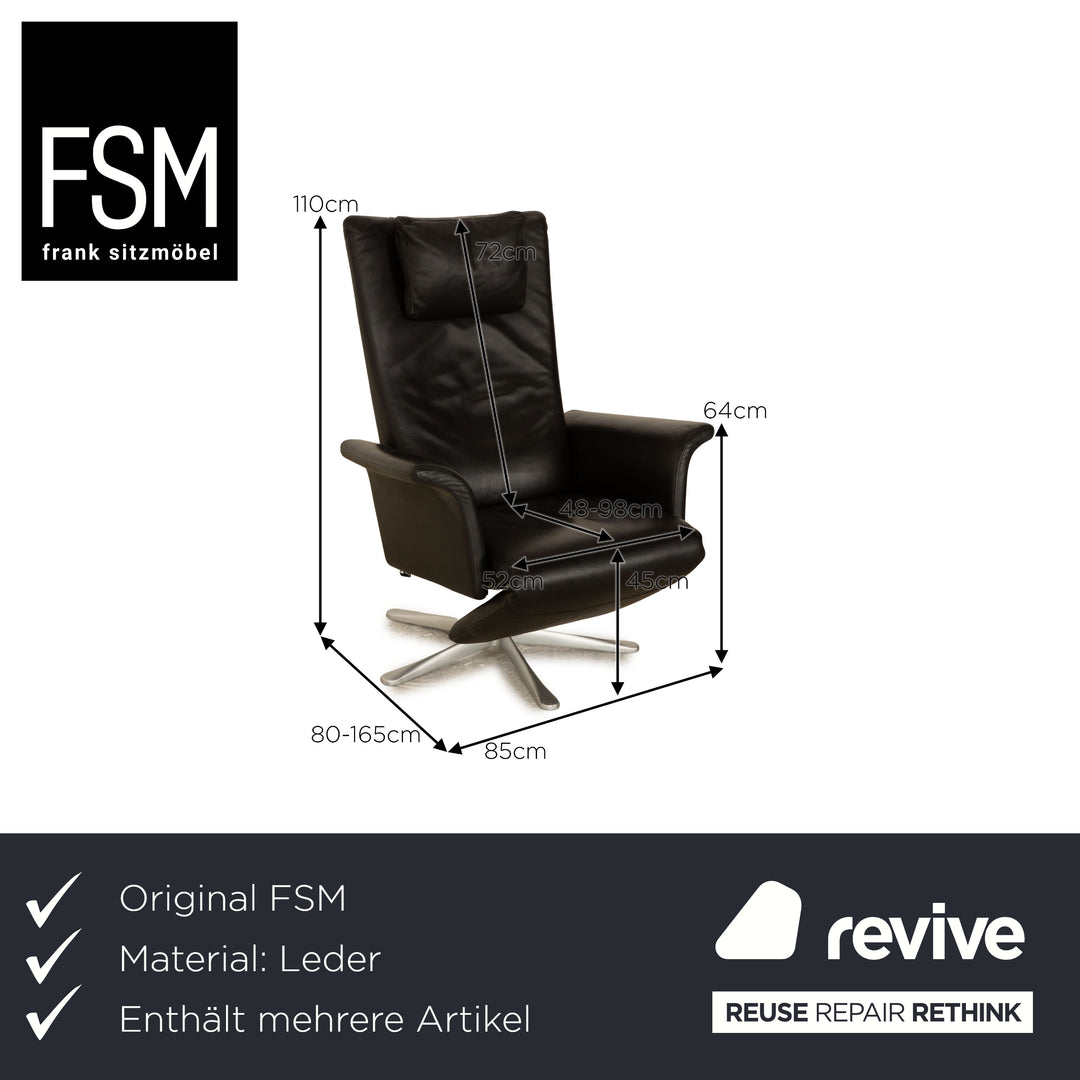 Ensemble de fauteuils en cuir FSM Filou noir, chaise de relaxation à fonction manuelle