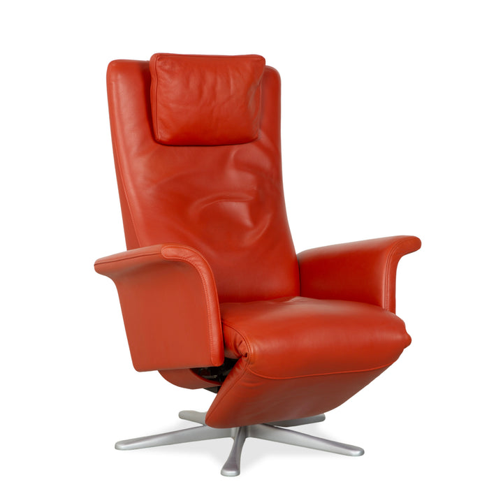 Fauteuil en cuir FSM Filou rouge orangé terracotta à commande manuelle