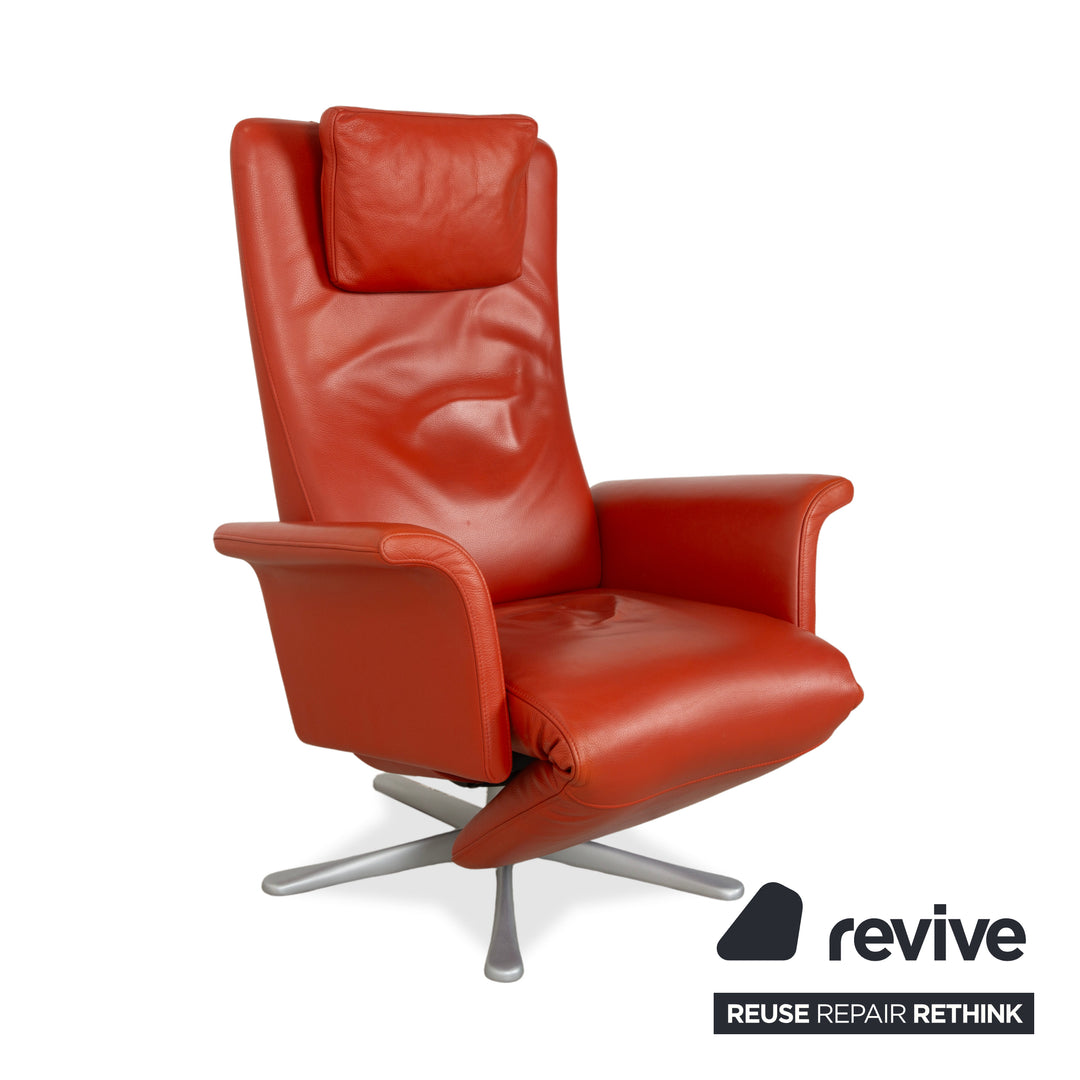 Fauteuil en cuir FSM Filou rouge orangé terracotta à commande manuelle