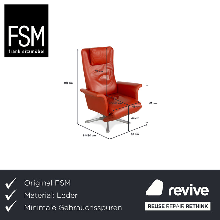 Fauteuil en cuir FSM Filou rouge orangé terracotta à commande manuelle