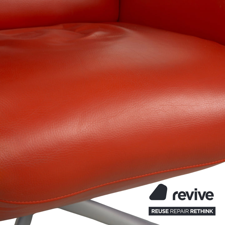 Fauteuil en cuir FSM Filou rouge orangé terracotta à commande manuelle