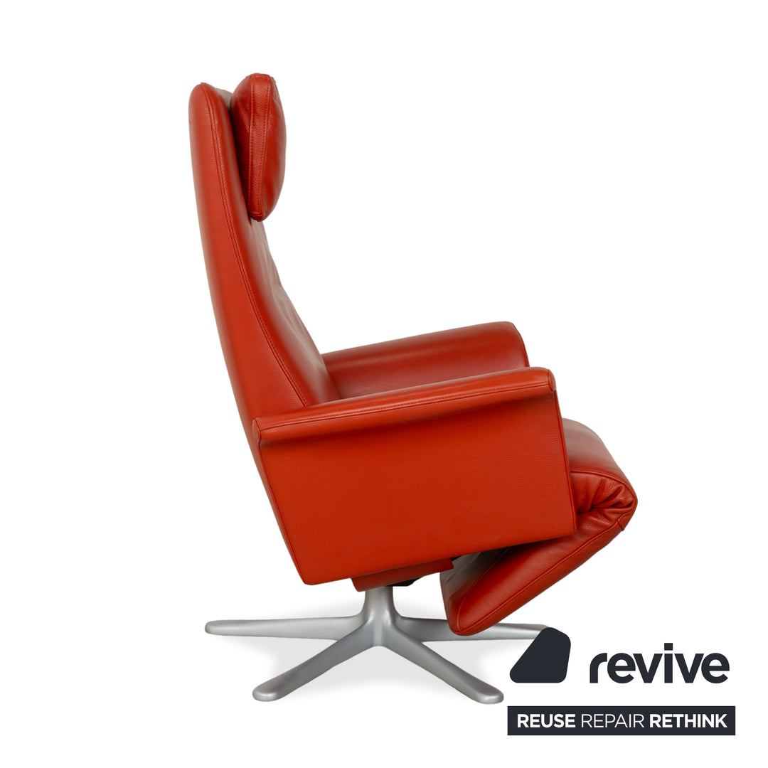 Fauteuil en cuir FSM Filou rouge orangé terracotta à commande manuelle