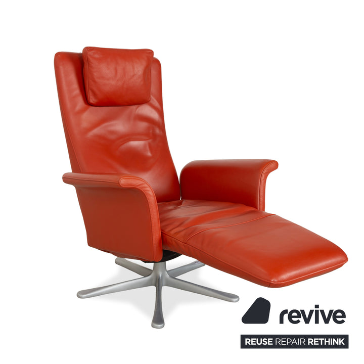 Fauteuil en cuir FSM Filou rouge orangé terracotta à commande manuelle