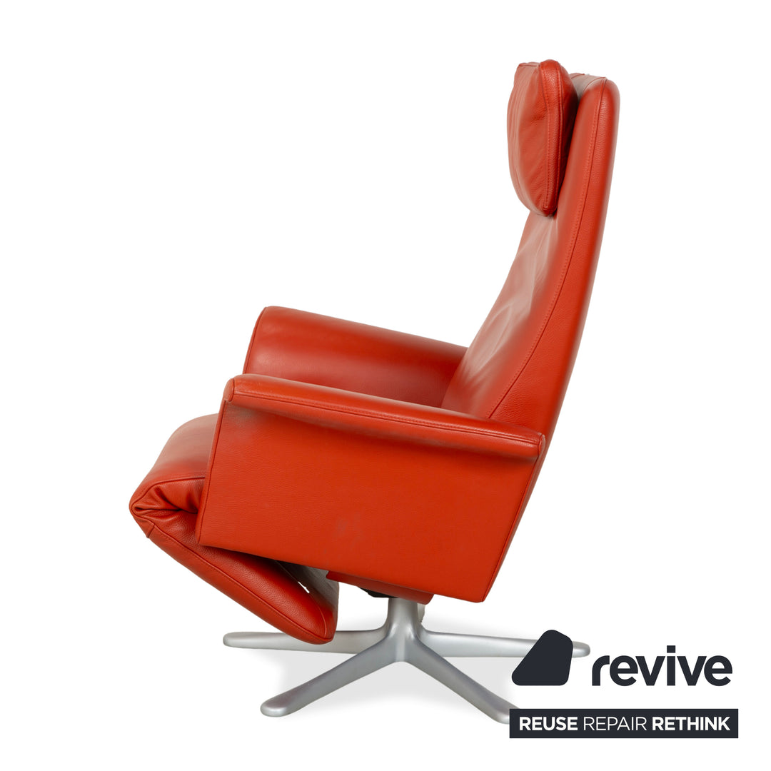 Fauteuil en cuir FSM Filou rouge orangé terracotta à commande manuelle