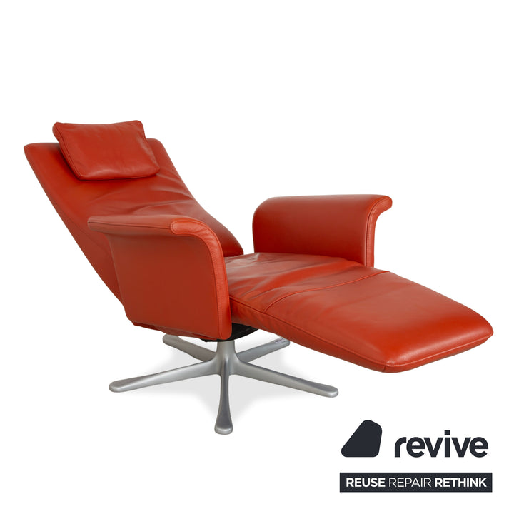 Fauteuil en cuir FSM Filou rouge orangé terracotta à commande manuelle