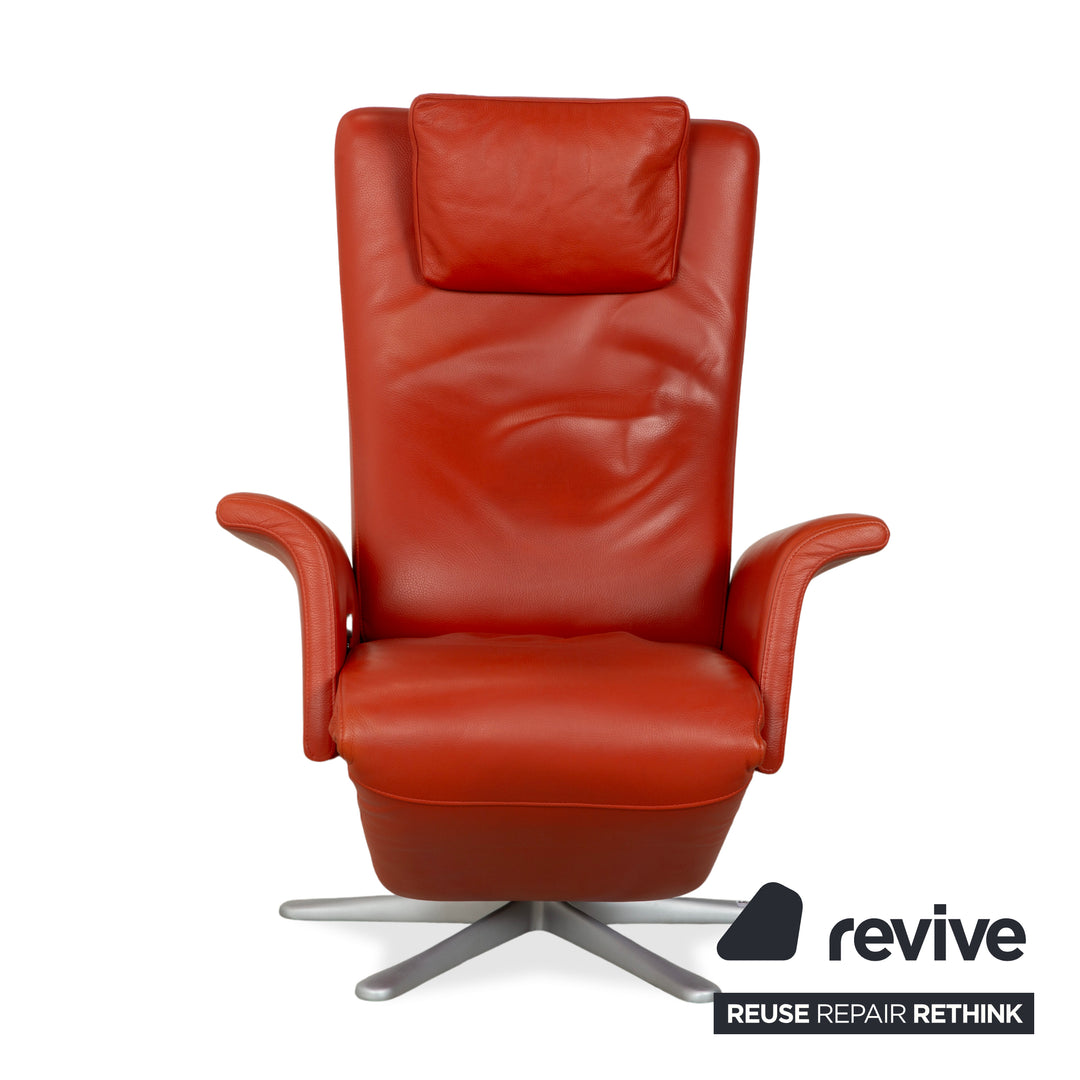 Fauteuil en cuir FSM Filou rouge orangé terracotta à commande manuelle