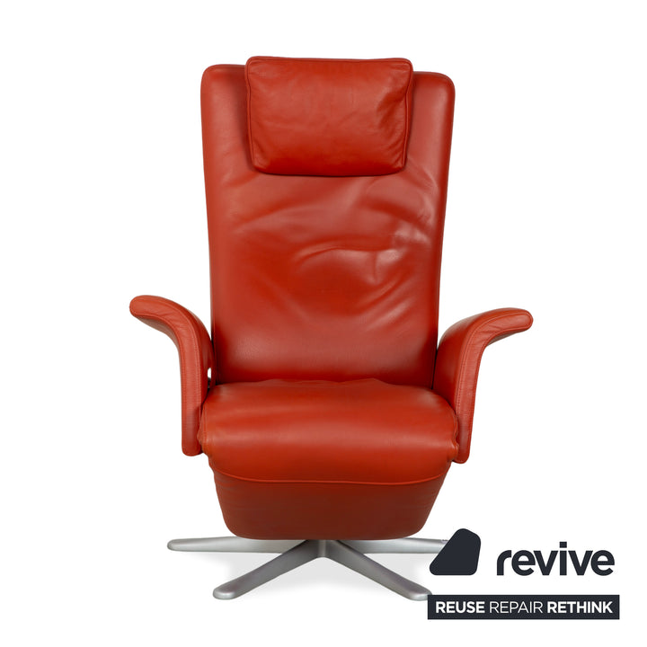 Fauteuil en cuir FSM Filou rouge orangé terracotta à commande manuelle