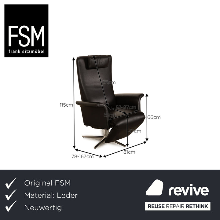 FSM Filou leather armchair black manual relaxation function