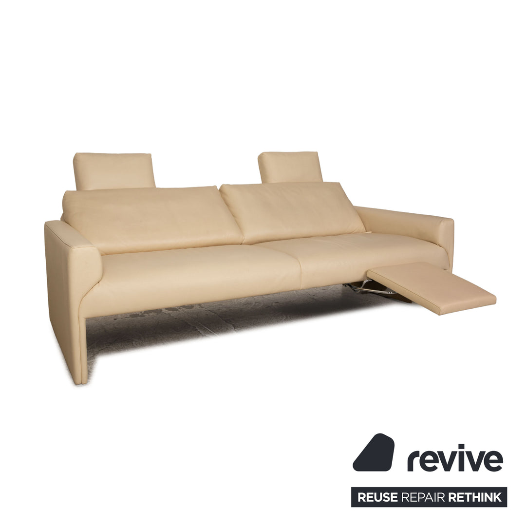 FSM Leder Dreisitzer Creme manuelle Funktion Sofa Couch inkl. Kopfstütze