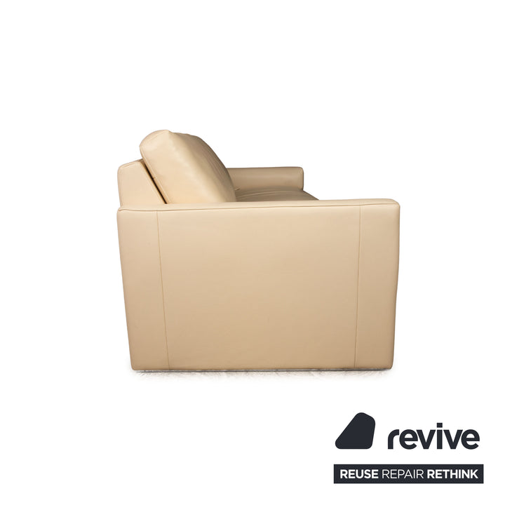 FSM Leder Dreisitzer Creme manuelle Funktion Sofa Couch inkl. Kopfstütze