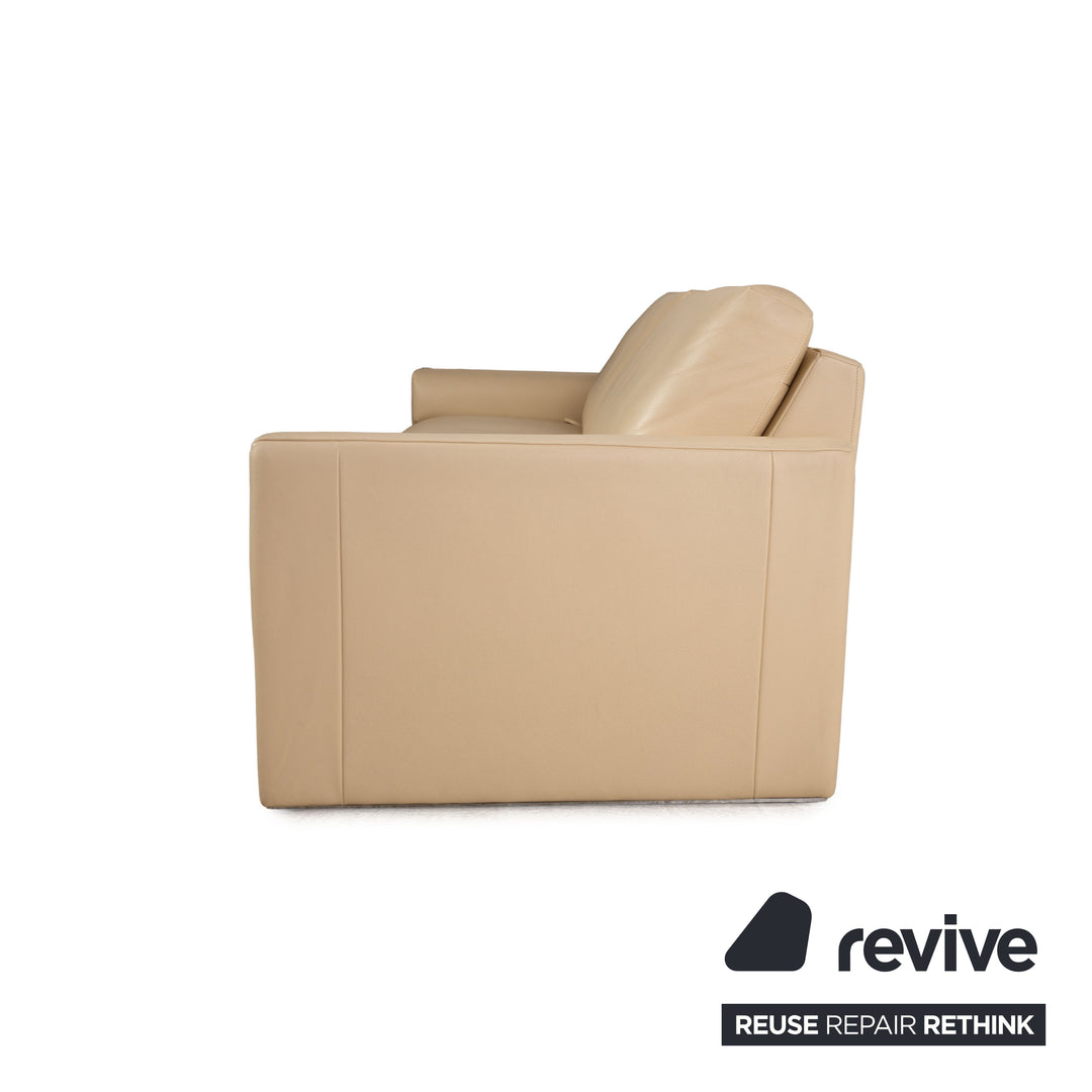 FSM Leder Dreisitzer Creme manuelle Funktion Sofa Couch inkl. Kopfstütze