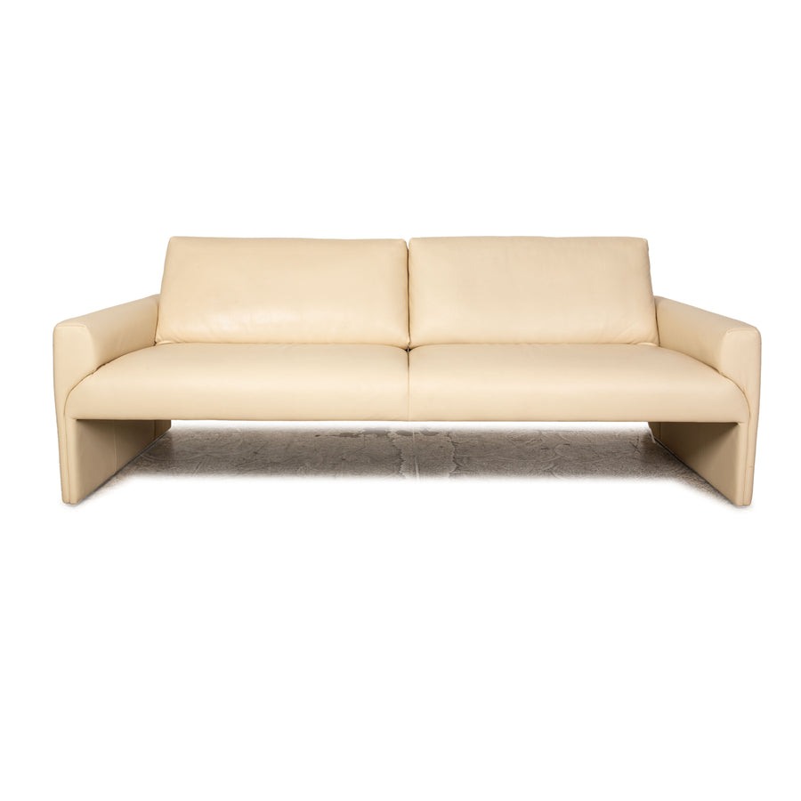 FSM Leder Dreisitzer Creme manuelle Funktion Sofa Couch inkl. Kopfstütze