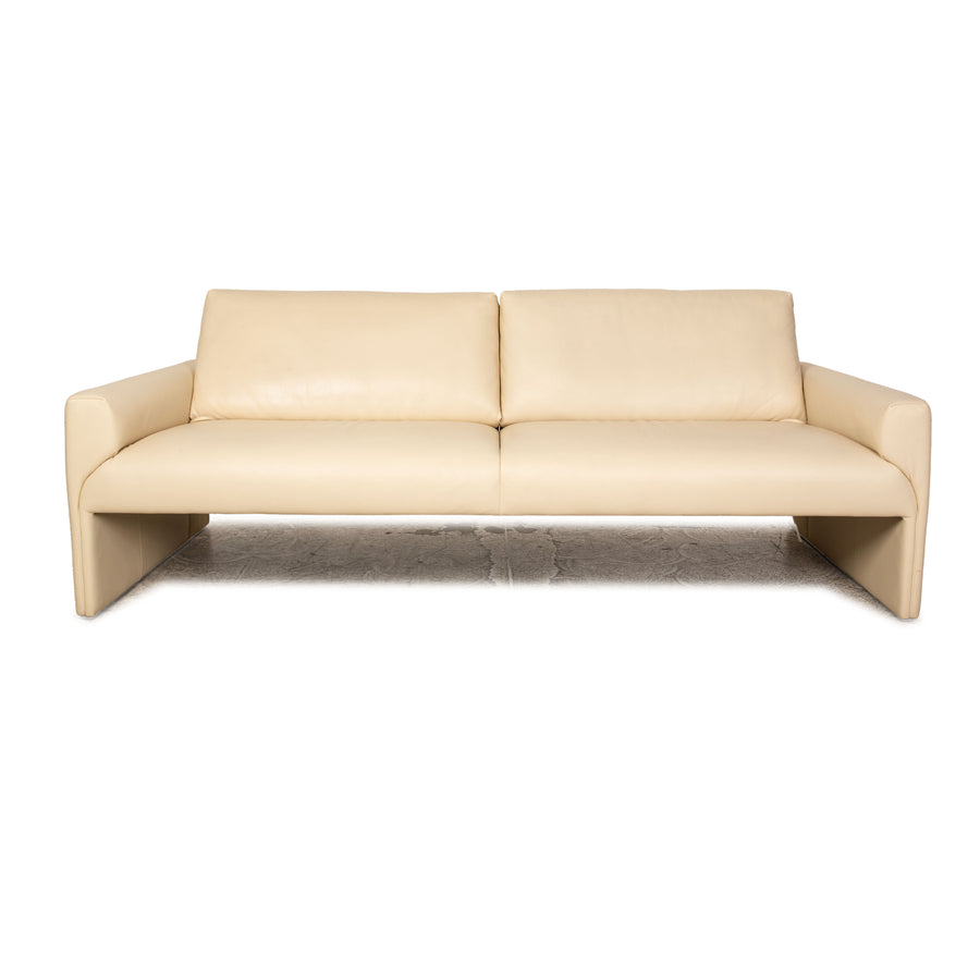 FSM leather three-seater cream manual function sofa couch incl. headrest