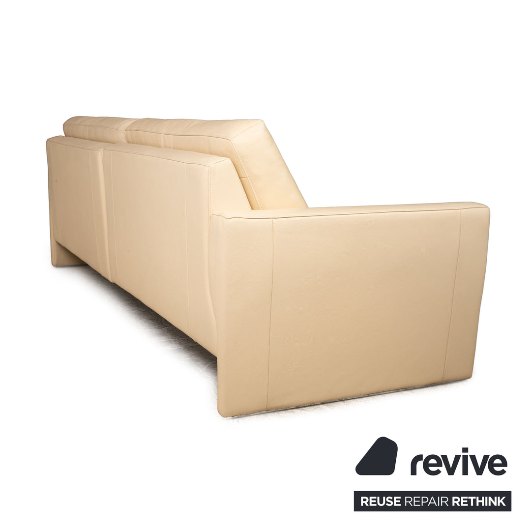 FSM leather three-seater cream manual function sofa couch incl. headrest