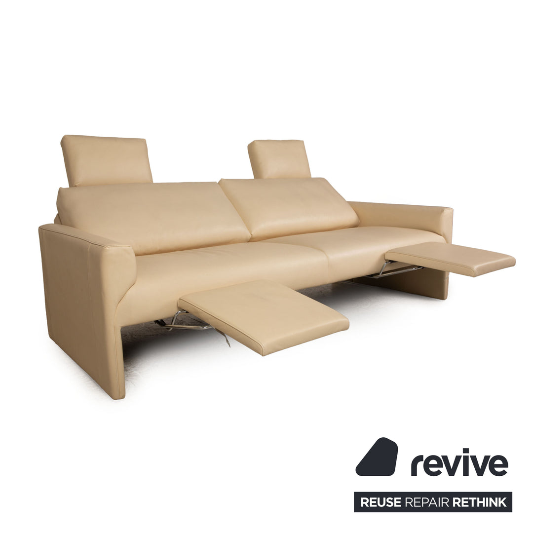 FSM leather three-seater cream sofa couch manual function