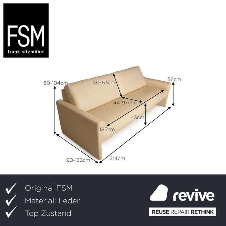 FSM leather three-seater cream sofa couch manual function