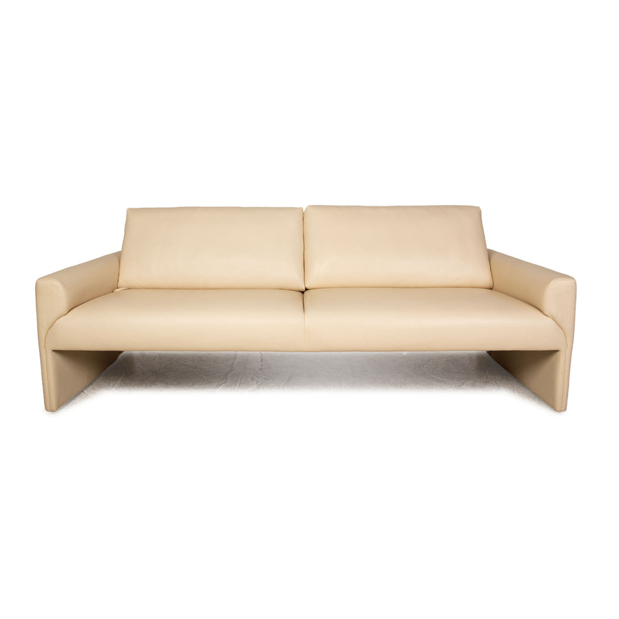 FSM leather three-seater cream sofa couch manual function