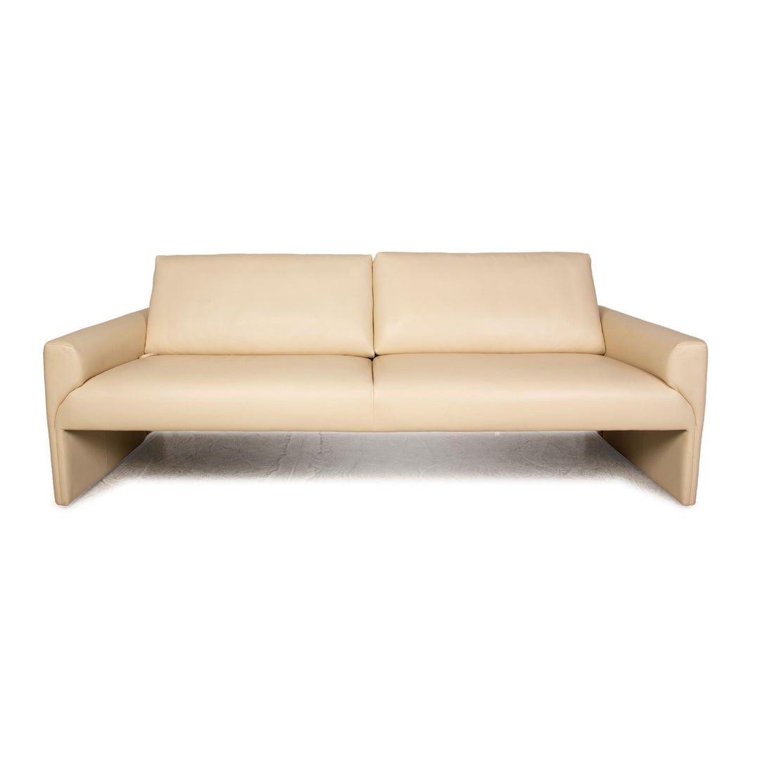 FSM leather three-seater cream sofa couch manual function