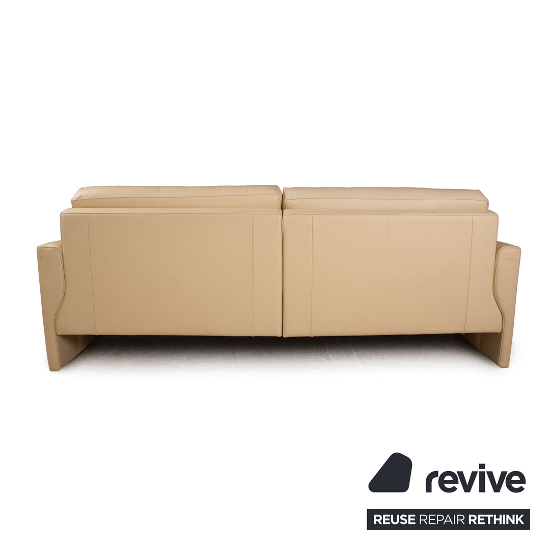 FSM leather three-seater cream sofa couch manual function