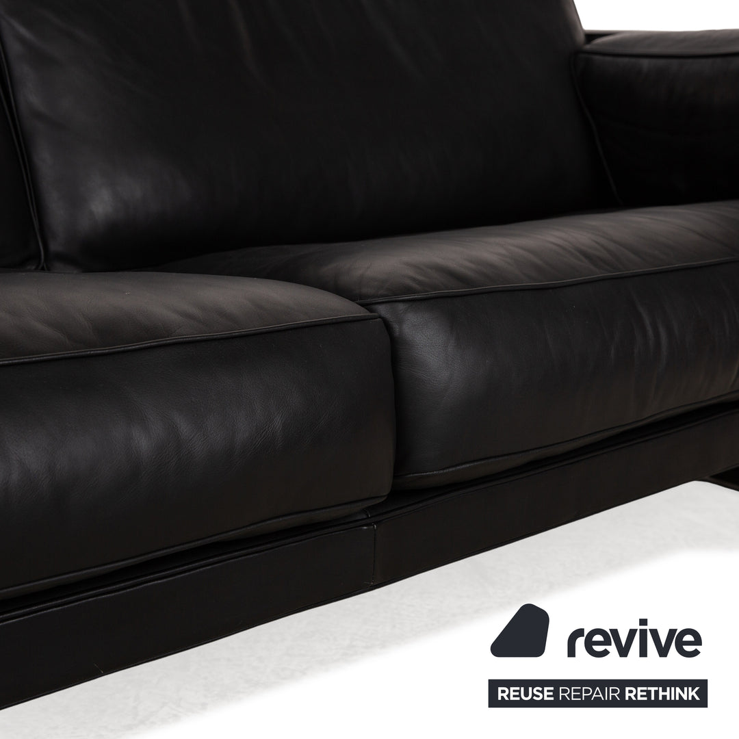 FSM Leather Three Seater Black Sofa Couch