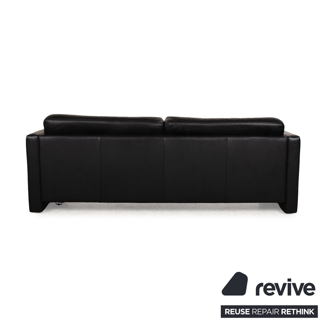 FSM Leather Three Seater Black Sofa Couch