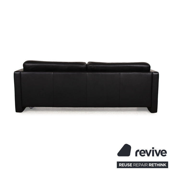 FSM Leather Three Seater Black Sofa Couch