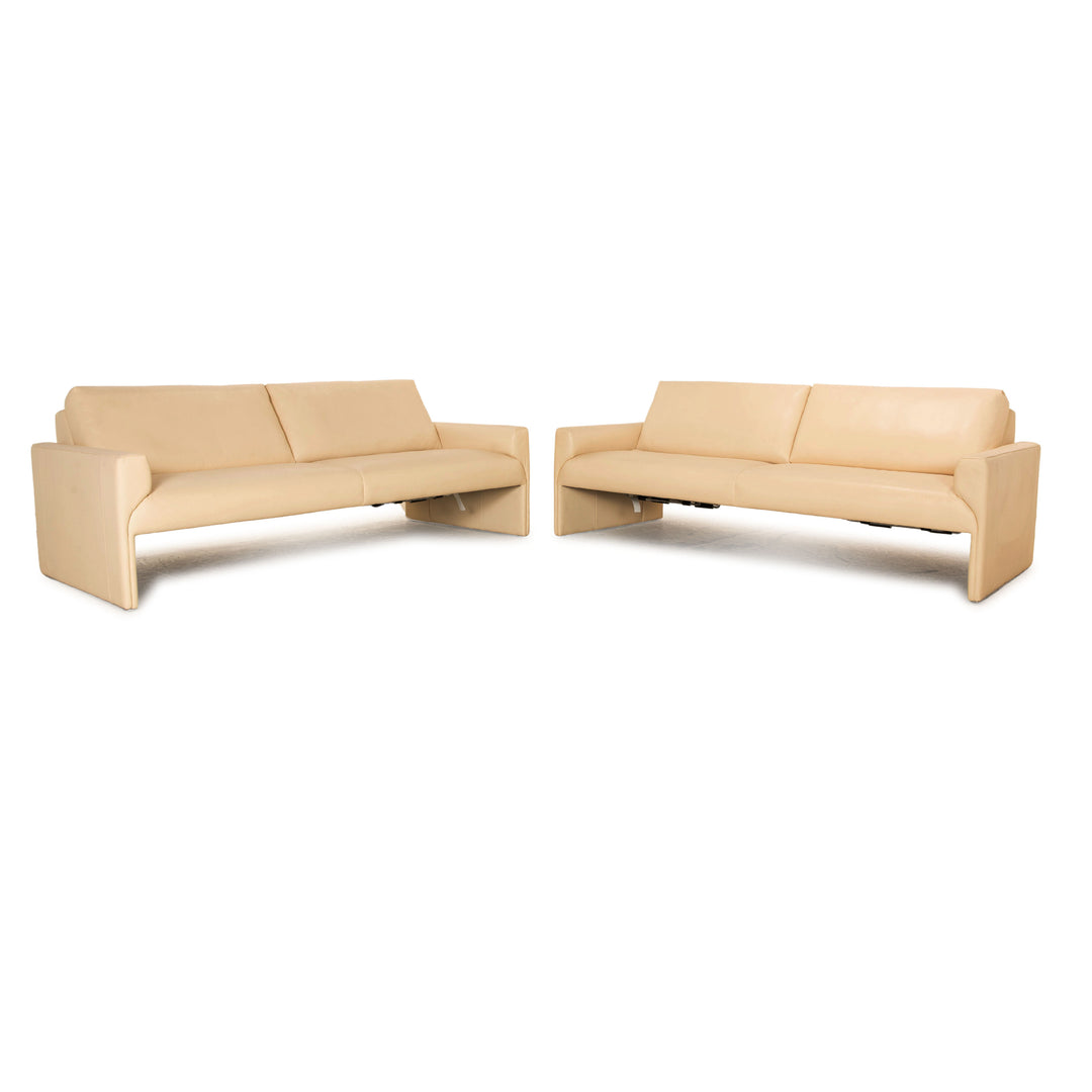 FSM Leder Sofa Garnitur Creme 2x Dreisitzer manuelle Funktion inkl. Kopfstütze