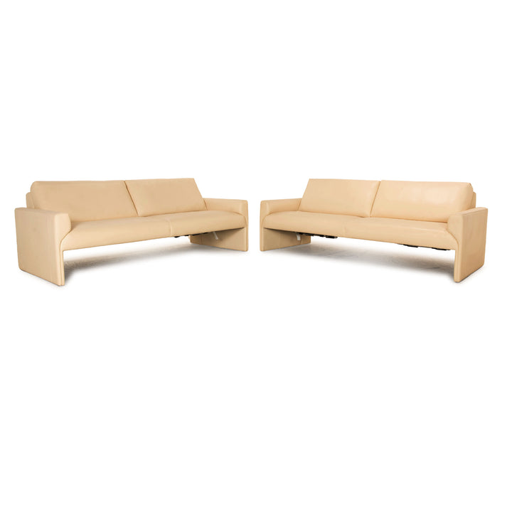 FSM leather sofa set cream 2x three-seater manual function including headrest