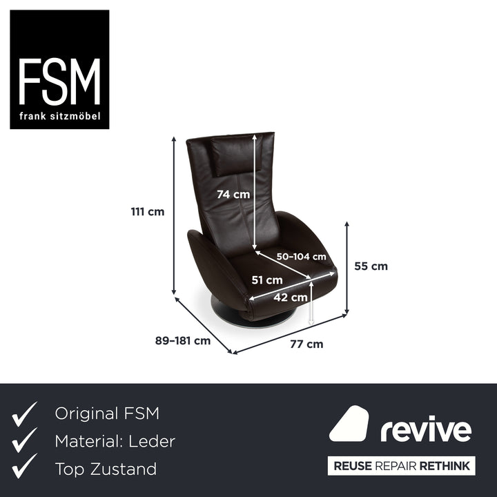 FSM Mate Leder Sessel Braun Dunkelbraun Mokka elektr. Funktion Akku Relaxfunktion