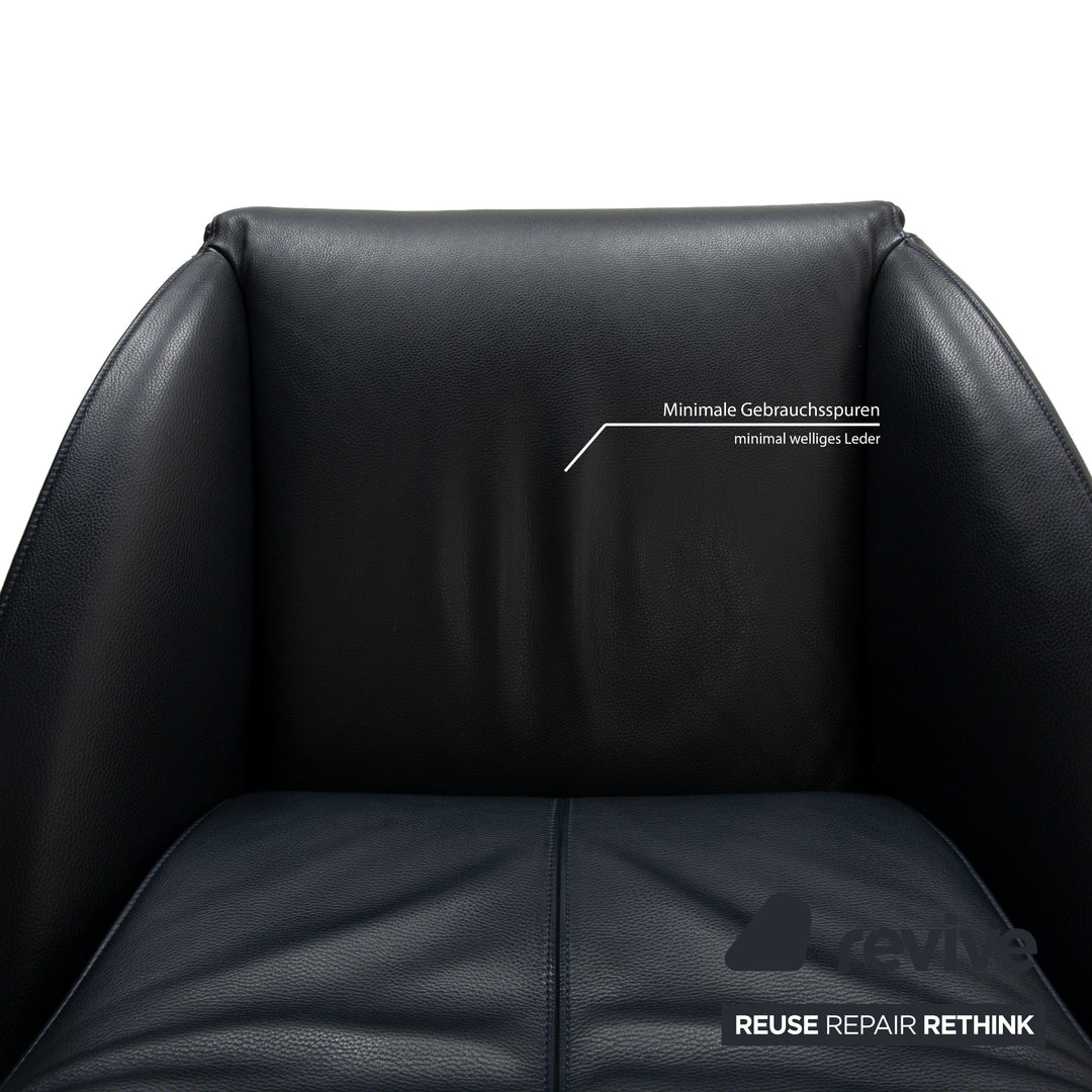 Fauteuil FSM Mate en cuir bleu foncé électr. Fonction Batterie Fonction Relax