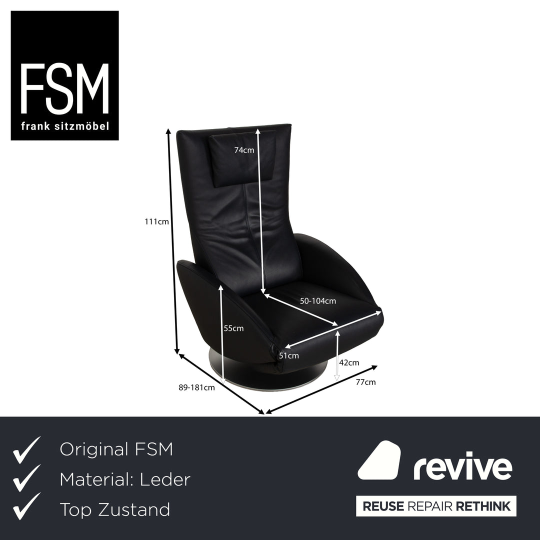Fauteuil FSM Mate en cuir bleu foncé électr. Fonction Batterie Fonction Relax