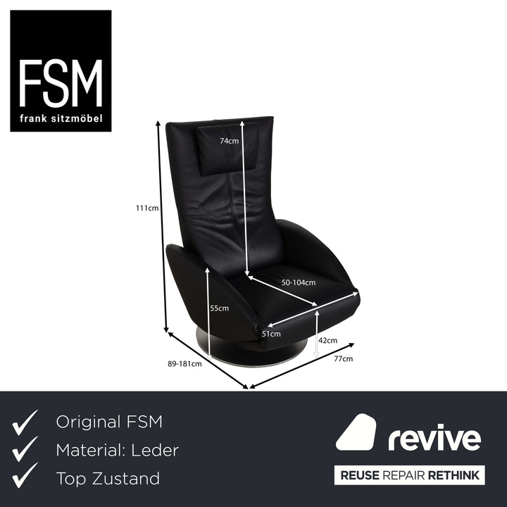 Fauteuil FSM Mate en cuir bleu foncé électr. Fonction Batterie Fonction Relax