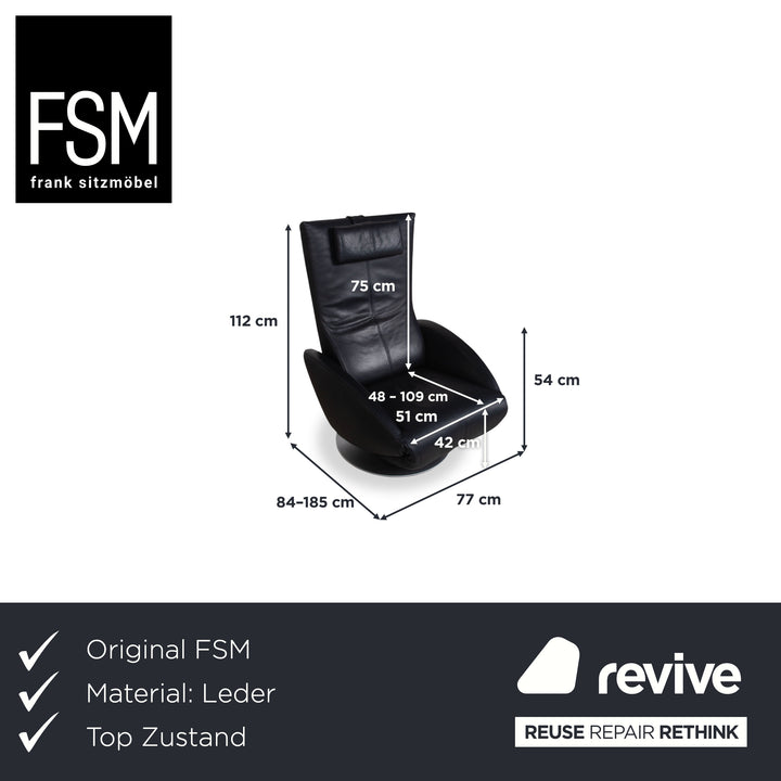 FSM Mate Leder Sessel Dunkelblau elektrische Funktion Akku Relaxsessel