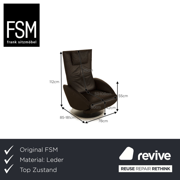 FSM Mate Leather Armchair Dark Brown Electric Function Battery